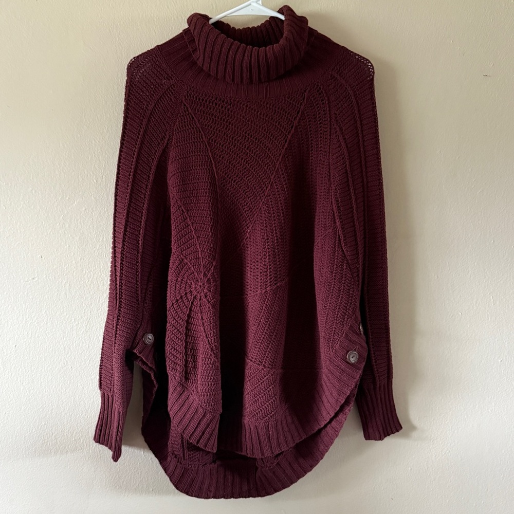Anthropologie Angel of the North Turtleneck 100% Cotton Knit Poncho Size S